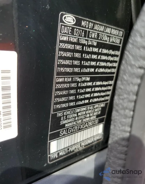 2016 Land Rover Range Rover Autobiography из США, поврежденный, VIN SALGV2EFXGA280130